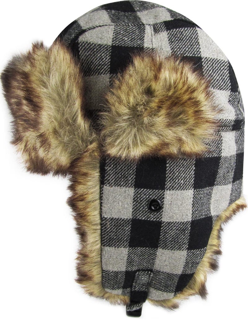 KBETHOS KBW-604 BLK-Gry Lumberjack Plaid Aviator Trapper Hat Trooper Ear Flaps Ushanka Eskimo Cold - Image 3